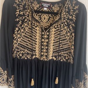 Johnny Was Black and Gold Embroidered Women's Top